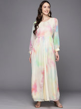 Abstract Printed Gotta Patti Puff Sleeves Chiffon Maxi Ethnic Dress-AHEDCFDP-182